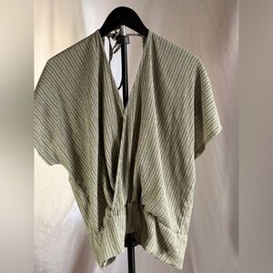 Willow Root Sage Tie Back Blouse Striped Wrap Top Size XL EUC